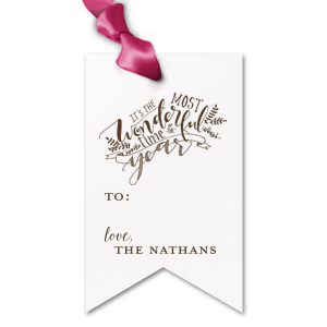 Our custom Poptone Convertible Red Luggage Gift Tag with Satin 18 Kt. Gold Foil has a The Most Wonderful Time graphic and is good for use in Christmas and Holiday themed parties and couldn't be more perfect. It's time to show off your impeccable taste.