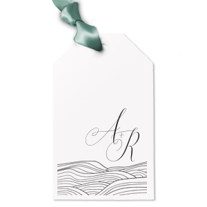 An elegant script and striking waves makes these letterpress printed tags an elegant addition to your coastal wedding. Perfect for tying up wedding favors, or adding to bottles of wine for the guests, these custom printed tags are sure to impress.