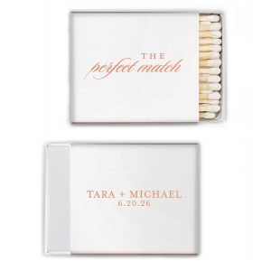 Ignite the spark of a new beginning with the Classic Perfect Match Names & Date Wedding Match. Elegant script announces a timeless union on the front, while the couple's bond is celebrated with a date below on the reverse. A truly sophisticated design, it's a refined detail for the discerning couple's grand day.