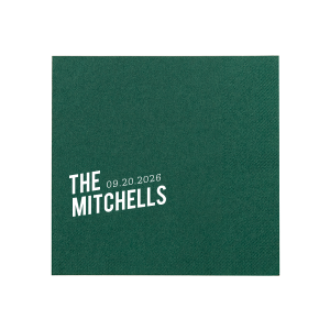 The Bold Angled Names and Date Napkin features modern typography with a custom family name and event date. Add it to your celebration to create a cohesive, polished tablescape guests will notice. Great for wedding receptions or anniversary parties.