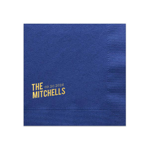 The Bold Angled Names and Date Napkin features modern typography with a custom family name and event date. Add it to your celebration to create a cohesive, polished tablescape guests will notice. Great for wedding receptions or anniversary parties.