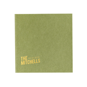 The Bold Angled Names and Date Napkin features modern typography with a custom family name and event date. Add it to your celebration to create a cohesive, polished tablescape guests will notice. Great for wedding receptions or anniversary parties.