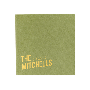 This minimal napkin is perfect for a wedding or entertaining at home. Include your family event and date. 