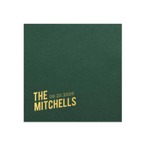 The Bold Angled Names and Date Napkin features modern typography with a custom family name and event date. Add it to your celebration to create a cohesive, polished tablescape guests will notice. Great for wedding receptions or anniversary parties.