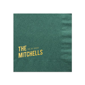 The Bold Angled Names and Date Napkin features modern typography with a custom family name and event date. Add it to your celebration to create a cohesive, polished tablescape guests will notice. Great for wedding receptions or anniversary parties.
