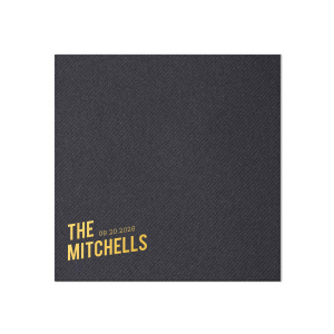 The Bold Angled Names and Date Napkin features modern typography with a custom family name and event date. Add it to your celebration to create a cohesive, polished tablescape guests will notice. Great for wedding receptions or anniversary parties.