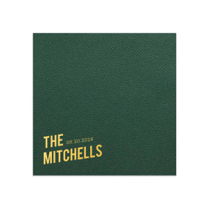 The Bold Angled Names and Date Napkin features modern typography with a custom family name and event date. Add it to your celebration to create a cohesive, polished tablescape guests will notice. Great for wedding receptions or anniversary parties.