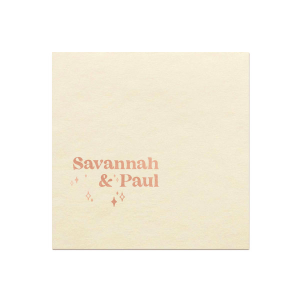 The Retro Wedding Names Napkin features rounded lettering of the couple's names paired with twinkling star accents for a celebratory look. Set it out to add warmth and personality to your table setting. Just right for engagement parties or weddings!