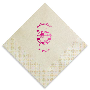 Dance under the stars with Retro Wedding Disco Ball Napkin, featuring a rainbow mirror-ball illustration with playful sparkles. Bring the dance-floor energy to your tablescape with a fun, modern detail. Great for receptions, after-parties, or late-night celebrations.