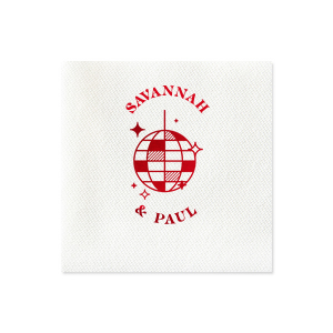 Dance under the stars with Retro Wedding Disco Ball Napkin, featuring a rainbow mirror-ball illustration with playful sparkles. Bring the dance-floor energy to your tablescape with a fun, modern detail. Great for receptions, after-parties, or late-night celebrations.
