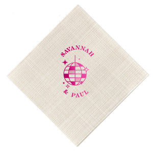 Dance under the stars with Retro Wedding Disco Ball Napkin, featuring a rainbow mirror-ball illustration with playful sparkles. Bring the dance-floor energy to your tablescape with a fun, modern detail. Great for receptions, after-parties, or late-night celebrations.