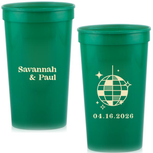 This Retro Wedding Disco Ball Cup features bold lettering of the couple’s names paired with a retro disco ball illustration and event date on the reverse for a party-ready vibe. Grab a set to keep drinks flowing and guests dancing all night. Spot-on for wedding receptions and dance-floor celebrations.