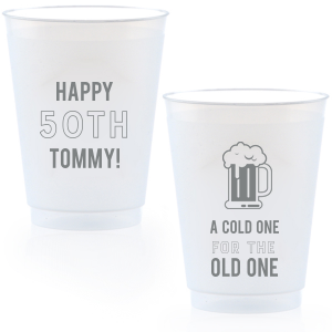 Toast to milestone birthdays with the A Cold One Milestone Birthday Frost Flex Cup, a playful tribute to aging with humor. One side features an overflowing beer mug, beneath the witty phrase “A cold ONE for the OLD ONE." The reverse celebrates the Milestone Birthday and the guest of honor’s name. This cup is a perfect blend of jest and joy, ideal for savoring drinks while celebrating big birthdays among friends.