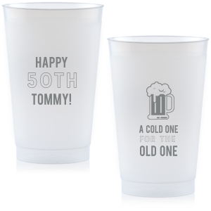 Toast to milestone birthdays with the A Cold One Milestone Birthday Frost Flex Cup, a playful tribute to aging with humor. One side features an overflowing beer mug, beneath the witty phrase “A cold ONE for the OLD ONE." The reverse celebrates the Milestone Birthday and the guest of honor’s name. This cup is a perfect blend of jest and joy, ideal for savoring drinks while celebrating big birthdays among friends.