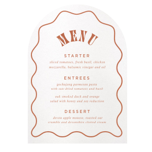 Personalized Wavy Bright Arch Menu will make your guests swoon. Personalize your party's theme today and surprise your closest ones!