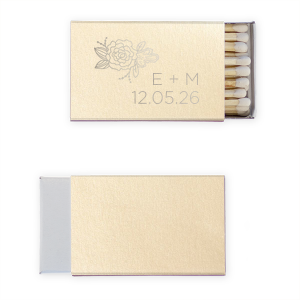 Celebrate love and prosperity with the Symbolic Peony Match, where floral beauty meets symbolic meaning. The design features a detailed peony, a flower emblematic of happiness and marital bliss, positioned elegantly in the upper left. Below, the couple's initials and the event date merge traditional symbolism with modern flair, making this matchbook a meaningful and stylish addition to any wedding celebration.