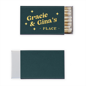 This Retro Sparkles Our Name matchbox features warm golden lettering, playful starburst accents, and the ability to add your names on a soft cream background. Add a personalized, lounge-inspired touch that guests will notice. Perfect to pair with a housewarming celebration!