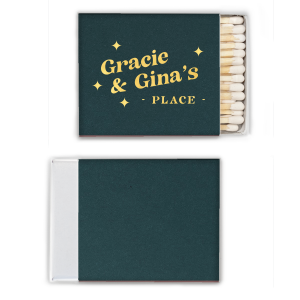 This Retro Sparkles Our Name matchbox features warm golden lettering, playful starburst accents, and the ability to add your names on a soft cream background. Add a personalized, lounge-inspired touch that guests will notice. Perfect to pair with a housewarming celebration!