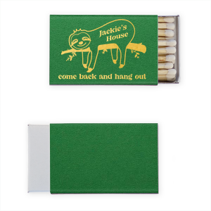 The Sloth Come Back and Hang Out Matchbook features a laid-back sloth illustration lounging on a branch with a playful “come back and hang out” message. Grab yours to add humor and personality to your gathering space. Perfect for housewarming parties or casual get-togethers.