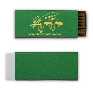 The Sloth Come Back and Hang Out Matchbook features a laid-back sloth illustration lounging on a branch with a playful “come back and hang out” message. Grab yours to add humor and personality to your gathering space. Perfect for housewarming parties or casual get-togethers.