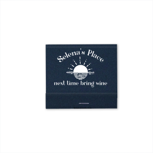 The Sunset Next Time Bring Wine Matchbook features curved lettering with a customizable location and a simple sunset illustration. Add it to set a playful tone and hint at future visits with charm. A natural choice for dinner parties or friendly house visits.