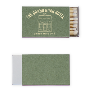 The Hotel Check Out Matches features a charming manor illustration and whimsical text requesting an early departure. Spark a conversation among your guests with this witty and memorable keepsake for your home or event. It’s perfect for housewarming parties or boutique hotel stays.