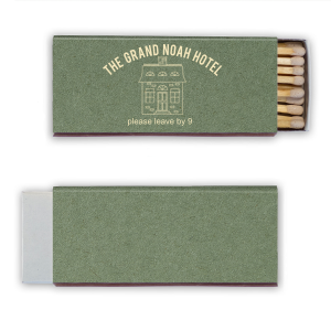 The Hotel Check Out Matches features a charming manor illustration and whimsical text requesting an early departure. Spark a conversation among your guests with this witty and memorable keepsake for your home or event. It’s perfect for housewarming parties or boutique hotel stays.