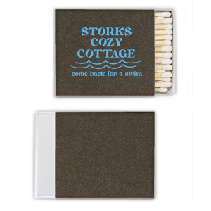 The Waves Come Back For A Swim Matchbook features bold lettering and flowing wave lines for a relaxed, welcoming feel. Add it to create a warm detail that invites guests to linger. Ideal for weekend getaways or lakeside gatherings.