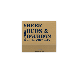 The Beer Buds & Bourbon Matches features stacked lettering and playful phrasing inspired by drinks. Grab one to add humor and warmth to your hosting essentials. Perfect for game nights, or casual gatherings.
