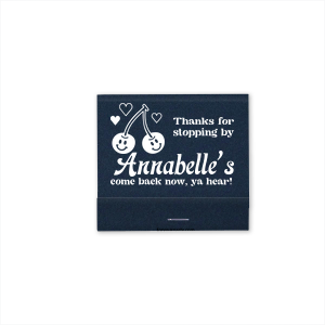 The Retro Cherry Thanks For Stopping By Matchbook is decorated with playful white hearts and smiling cherry illustrations. Delight your guests with this charming, personalized keepsake that includes a friendly "thanks for stopping by" message with a twang. This favor is perfect for casual birthday parties and summer reunions.