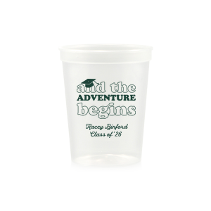 And The Adventure Begins, meet this new customizable Stadium Cup which will fit perfectly on your Grad Party! Get your own name branded on this cup and surprise the others!