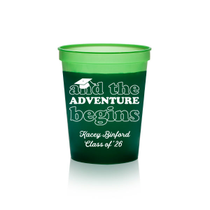 And The Adventure Begins, meet this new customizable Stadium Cup which will fit perfectly on your Grad Party! Get your own name branded on this cup and surprise the others!