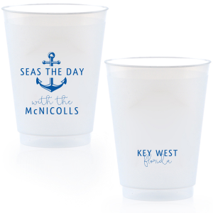 ForYourParty's personalized Matte Stone Blue Ink 16 oz Frost Flex Cup with Matte Stone Blue Ink Cup Ink Colors has a Anchor Frame graphic and is good for use in Travel, Beach/Nautical, Father's Day themed parties and will add that special attention to detail that cannot be overlooked.