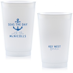 ForYourParty's personalized Matte Stone Blue Ink 16 oz Frost Flex Cup with Matte Stone Blue Ink Cup Ink Colors has a Anchor Frame graphic and is good for use in Travel, Beach/Nautical, Father's Day themed parties and will add that special attention to detail that cannot be overlooked.