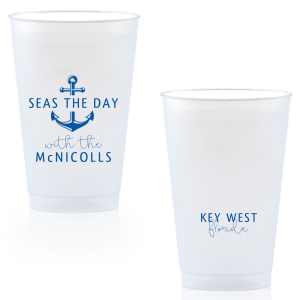 ForYourParty's personalized Matte Stone Blue Ink 16 oz Frost Flex Cup with Matte Stone Blue Ink Cup Ink Colors has a Anchor Frame graphic and is good for use in Travel, Beach/Nautical, Father's Day themed parties and will add that special attention to detail that cannot be overlooked.