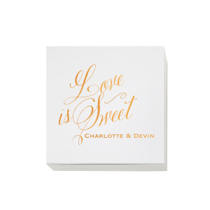 Relive sweet memories with the Love Is Sweet Box, echoing the charm of vintage cake boxes. It features "Love is Sweet" in beautiful script. Below, the couple's first names add a personalized touch, reminiscent of a cherished neighborhood bakery, celebrating the sweetness of love and the couple.