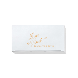 Relive sweet memories with the Love Is Sweet Box, echoing the charm of vintage cake boxes. It features "Love is Sweet" in beautiful script. Below, the couple's first names add a personalized touch, reminiscent of a cherished neighborhood bakery, celebrating the sweetness of love and the couple.