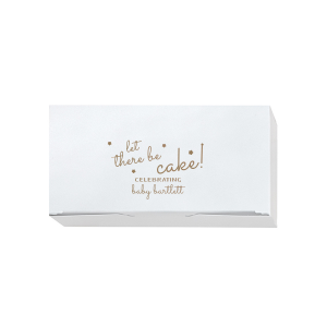 Delight guests with the Stars and Cake Favor Box, featuring the playful phrase “let there be cake!” in lively script, adorned with twinkling stars. Below, a personalized message and the celebrant’s name add a festive touch, making this box a charming way to share cake happiness.