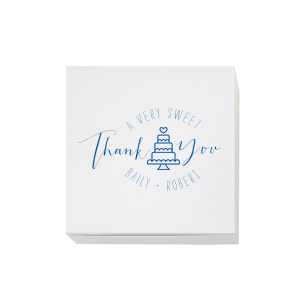 Package your gratitude with the Sweet Thank You Gift Box, featuring a whimsical wedding cake graphic and a heartfelt message. 'A Very Sweet Thank You' encircles the design, with the couple’s names sweetly finishing off this token of appreciation.