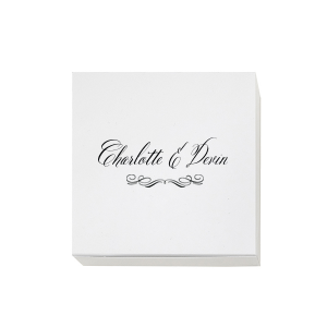 Send your guests home in style with Formal Script Wedding Boxes. Fit for royalty, each box features a grand script underscored by an exquisite flourish. A touch of elegance, these boxes elegantly convey the newlyweds' gratitude while leaving a lasting impression of class. 
