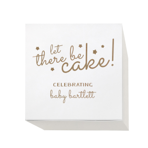 Delight guests with the Stars and Cake Favor Box, featuring the playful phrase “let there be cake!” in lively script, adorned with twinkling stars. Below, a personalized message and the celebrant’s name add a festive touch, making this box a charming way to share cake happiness.