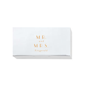 The ever-popular Stardream Crystal White Rectangle Box with Shiny Rose Gold Foil will make your guests swoon. Personalize your party's theme today.