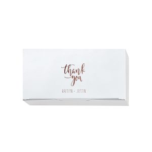 Our custom Shiny Merlot Cake Box with Shiny Merlot Foil Color has a Thank You 2 graphic and is good for use when you need to give away that special treat for a thank you and will make your guests swoon. Personalize your party's theme today.