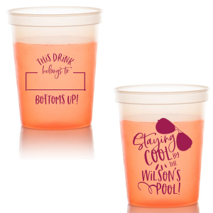 Make a splash with the Staying Cool Pool Party Cup. One side features a playful spot to write your name, ensuring your drink never goes adrift. The other side boasts cool sunglasses and the phrase "Staying Cool by the Pool," perfect for turning any pool party into a hullaballoo of fun!

