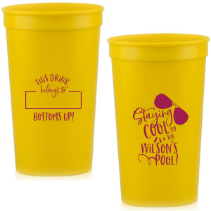 Make a splash with the Staying Cool Pool Party Cup. One side features a playful spot to write your name, ensuring your drink never goes adrift. The other side boasts cool sunglasses and the phrase "Staying Cool by the Pool," perfect for turning any pool party into a hullaballoo of fun!

