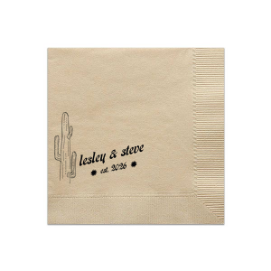 The Desert Sunburst Cactus Napkin features a minimalist cactus illustration and rustic typography of the couple’s names and event date for a charming western-inspired touch. Customize yours to bring personality and cohesive style to your celebration. A natural choice for weddings or outdoor receptions.