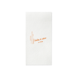 The Desert Sunburst Cactus Napkin features a minimalist cactus illustration and rustic typography of the couple’s names and event date for a charming western-inspired touch. Customize yours to bring personality and cohesive style to your celebration. A natural choice for weddings or outdoor receptions.