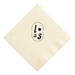 The Sunburst Initial Napkin features bold initials framed by a modern oval emblem with a sunburst accent. Add it to your powder room or dining table to create a polished, custom look guests will notice. Perfect for weddings, housewarmings, or elevated entertaining!