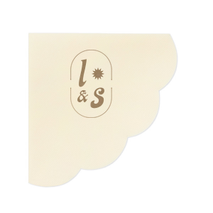 The Sunburst Initial Napkin features bold initials framed by a modern oval emblem with a sunburst accent. Add it to your powder room or dining table to create a polished, custom look guests will notice. Perfect for weddings, housewarmings, or elevated entertaining!