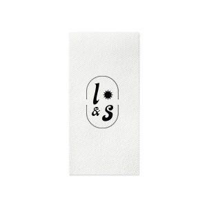 The Sunburst Initial Napkin features bold initials framed by a modern oval emblem with a sunburst accent. Add it to your powder room or dining table to create a polished, custom look guests will notice. Perfect for weddings, housewarmings, or elevated entertaining!